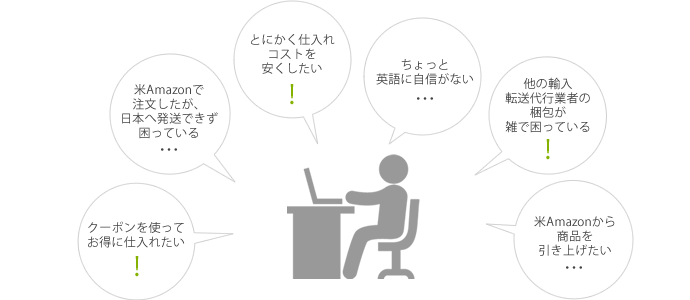 クーポンを使ってお得に仕入れたい！米Amazonで注文したが、日本へ発送できず困っている…。とにかく仕入れコストを安くしたい！ちょっと英語に自信がない…。他の輸入転送代行業者の梱包が雑で困っている！米Amazonから商品を引き上げたい…。